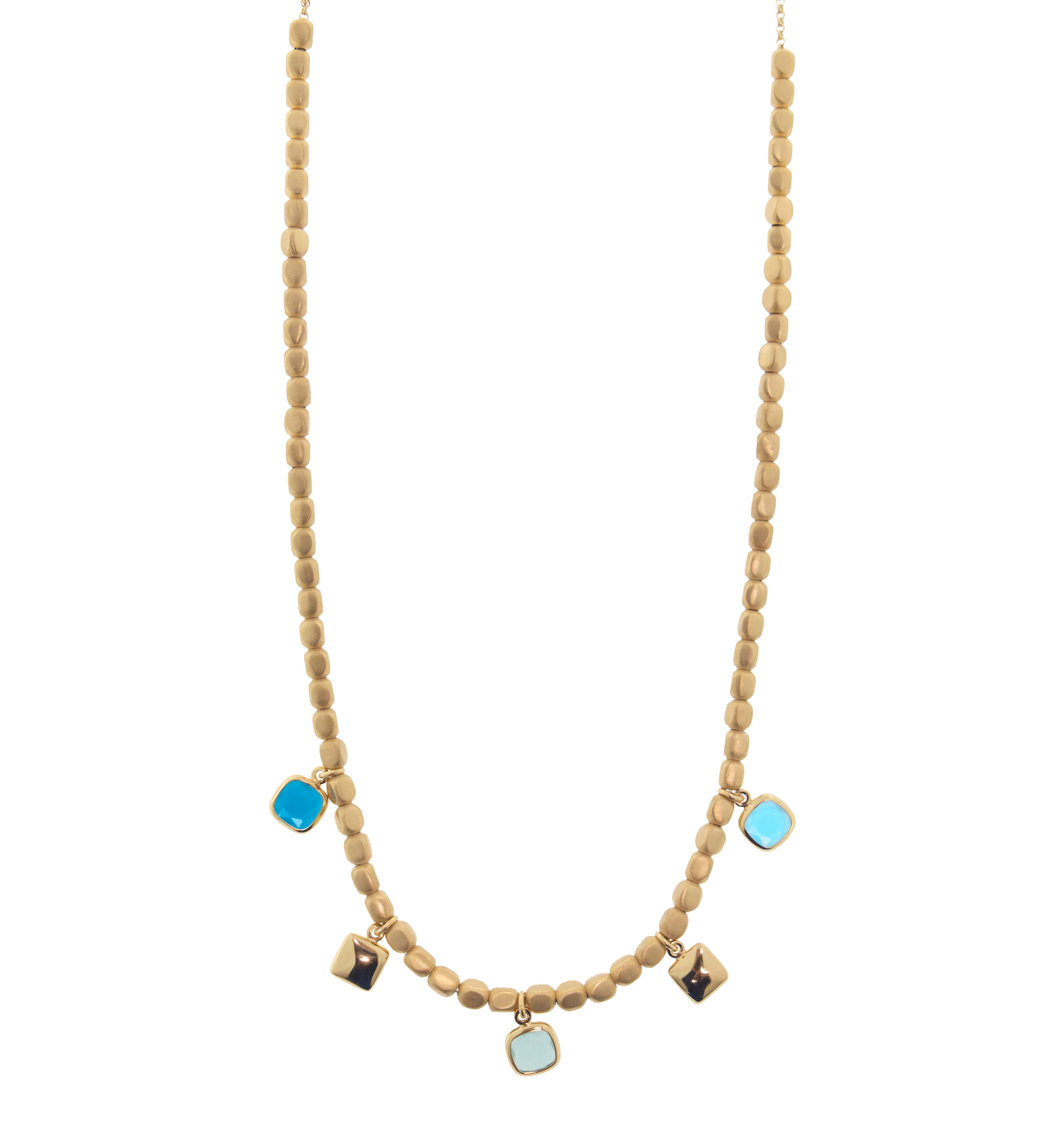 Aquaforte Collana Mignon con elementi a dado e charm di saponette lucide e pietre quadre sui toni del blu 